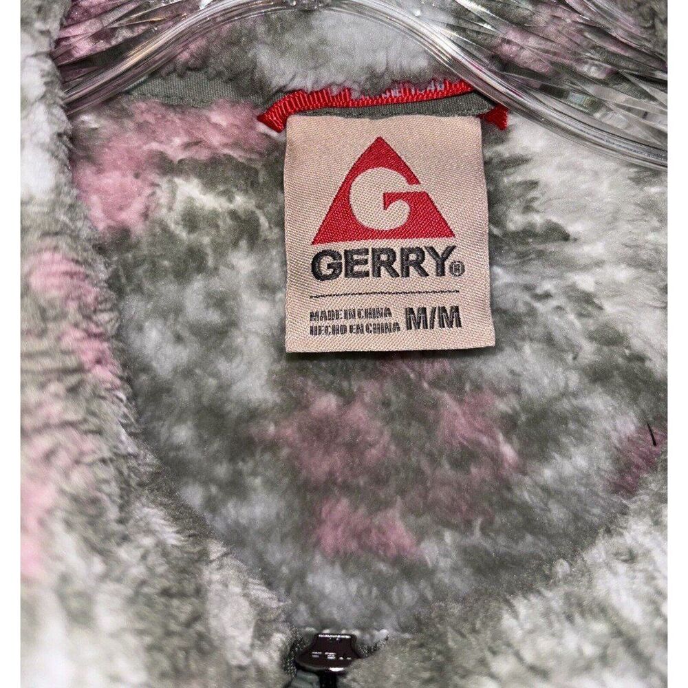 Ladies Gerry Fleece Zip Up Jacket Size Medium Floral Green Pink Gray - Picture 2 of 9
